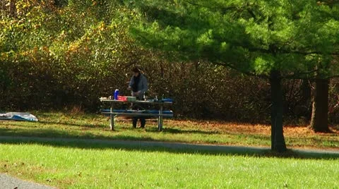 Camper disassembling tent (LP-Voorhees-058b) Stock Footage 8929231