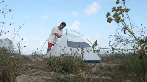 Camper Dismantling Tent Stock Footage 201967774