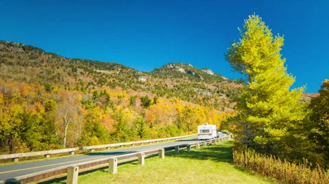 Camper Driving on NC Blue Ridge Parkway in the Fall Stock Footage 33474649