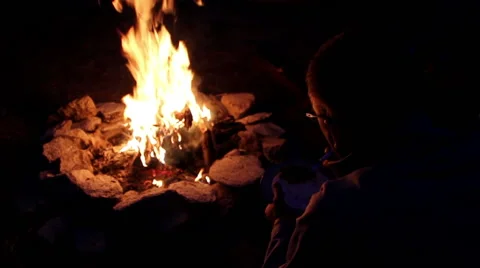 Camper Eats by Campfire Stock Footage 41450735