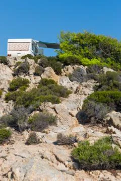 Camper on the Greece cliffs Stock Photos