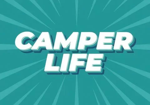 Camper life text with rays background in blue and white Ilustración de archivo