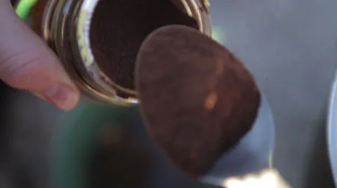 Camper makes instant coffee Stock Footage 50966806