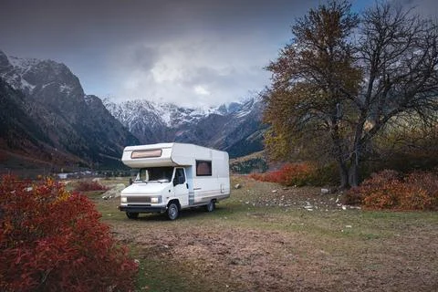 Camper in the mountains Stock Photos