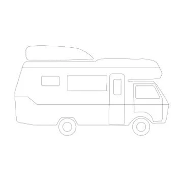 Camper in outline style isolated on white background. Stock Illustration
