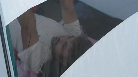 Camper Sleeping In Tent Stock Footage 201967752