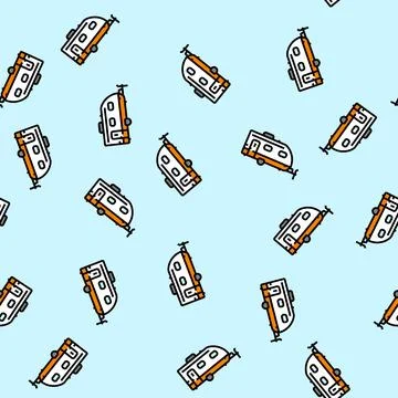 Camper trailer mobile home vector seamless pattern Stock Illustration