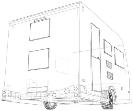 Camper Trailer. Van Caravan Vector illustration. Wire-frame line isolated Stock Illustration