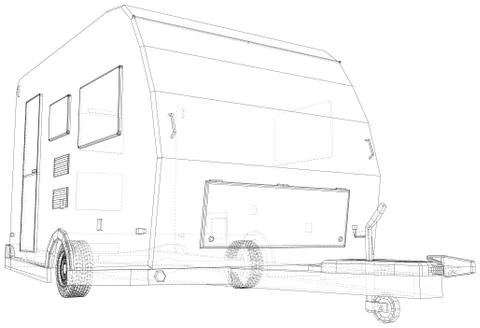 Camper Van Caravan illustration vector. Wire-frame line isolated. Vector Stock Illustration