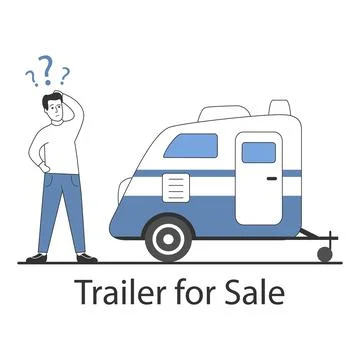 Camper van caravan RV. A man chooses a trailer for travel. Stock Illustration