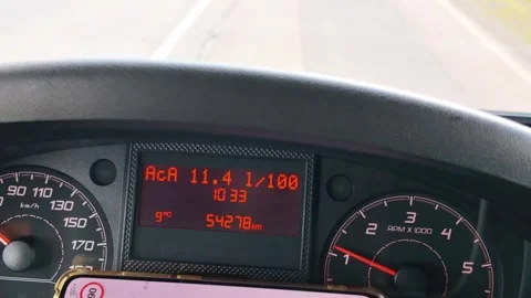 Camper van dashboard showing speed fuel consumption and navigation Stock Footage 340896192
