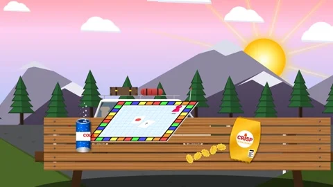 Camper Van Driving Behind Park Bench With Board Game And Snacks Loop Stock Footage 341264858