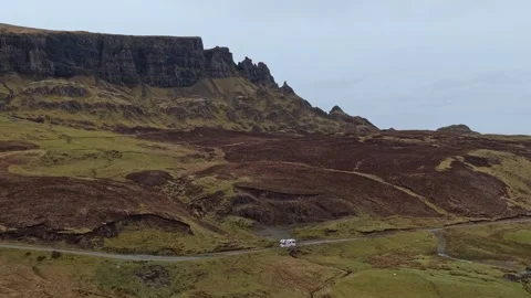 Camper van driving on a scenic road in quiraing, isle of skye Stock Footage 334059966