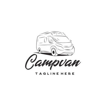 Camper van logo, emblems and badges. Recreational vehicle illustration Stock Illustration