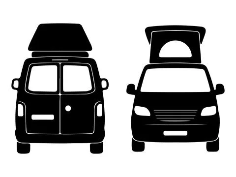 Camper van silhouette set with front and back view vector illustration Stock-Illustration