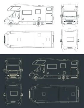 Camper van technical drawings Stock Illustration