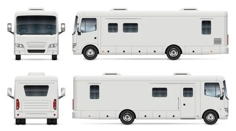 Camper van vector mockup. Isolated vehicle template side, front, back, top view Stock Illustration