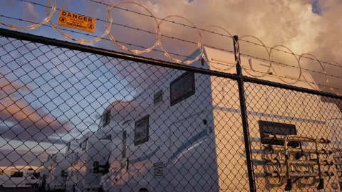 Camper vans secured away due to the impact covid on tourism, New Zealand Stock Footage 147684166