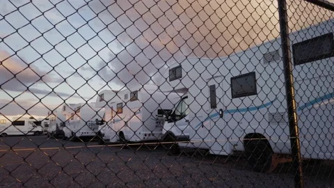 Camper vans secured away due to the impact covid on tourism, New Zealand 스톡 동영상 147684232