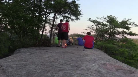 Campers around a fire with mountain view Red River gorge Kentucky Stock Footage 52630910