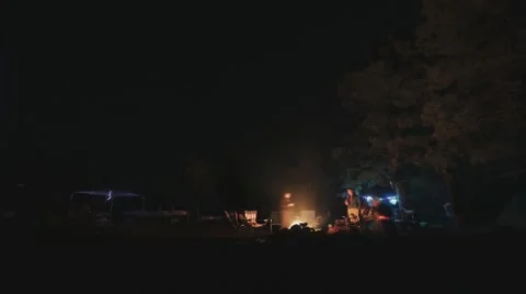 Campers by the fire Time-Lapse Stock Footage 58297475