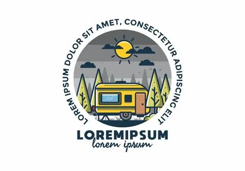 Campervan box with pine trees flat illustration 스톡 일러스트