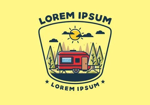 Campervan box with pine trees flat illustration 스톡 일러스트