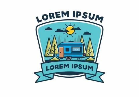 Campervan box with pine trees flat illustration 스톡 일러스트