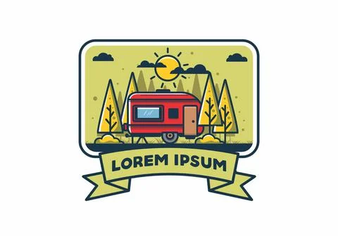 Campervan box with pine trees flat illustration 스톡 일러스트