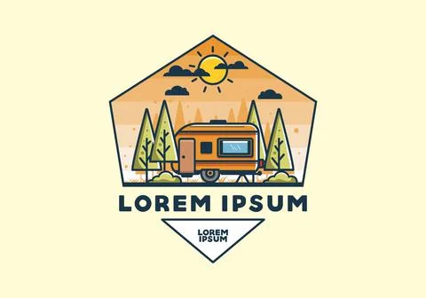 Campervan box with pine trees flat illustration 스톡 일러스트