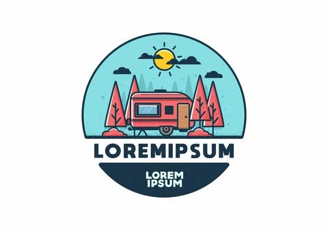 Campervan box with pine trees flat illustration 스톡 일러스트