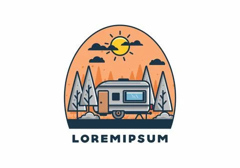 Campervan box with pine trees flat illustration 스톡 일러스트