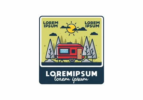 Campervan box with pine trees flat illustration 스톡 일러스트