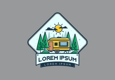 Campervan in the jungle flat illustration Stock Illustration