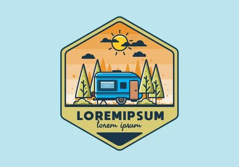 Campervan in the jungle flat illustration Stock Illustration