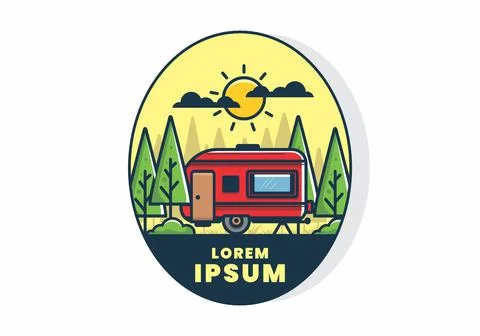 Campervan in the jungle flat illustration Stock Illustration