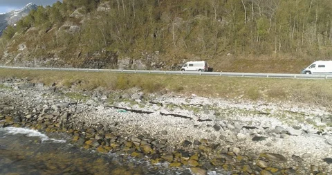 Campervan passing through mountain road Stock Footage 85840491