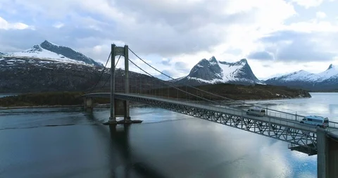 Campervan passing through suspension bridge Stock Footage 85838586