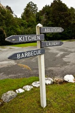 Campervan site sign post Stock Photos