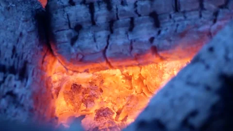 Campfire 4k, Closeup Dancing Flames on Glowing Wood Log Fire, Slow Moving Camera Stock Footage 150599531