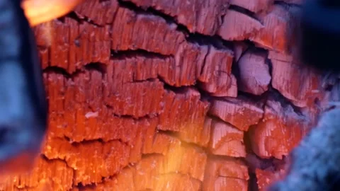 Campfire 4k, Flames Dance on Glowing Wood Fire, Panning Up Stock Footage 150599505