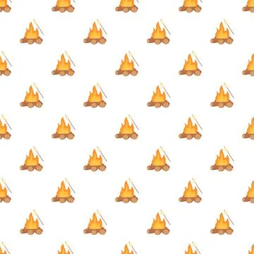 Campfire and marshmallows seamless pattern for camping and picnic Stock Illustration
