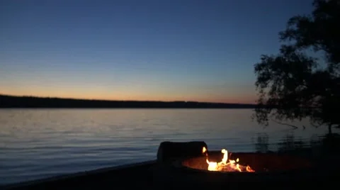Campfire and Sunset Stock Footage