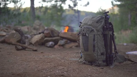 Campfire with backpack Video stock 94711884