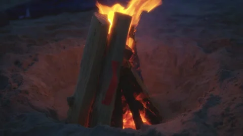 Campfire on beach at Cape Hatteras Stock Footage 311649337