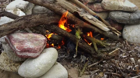 Campfire on the beach for cooking Stock Footage 143092732
