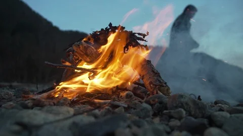 Campfire on beach Stock Footage 103864386