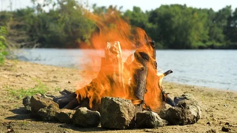 Campfire at the Beach Stock Footage 115280677