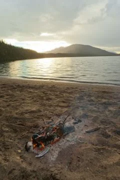 Campfire at beach Stock Photos
