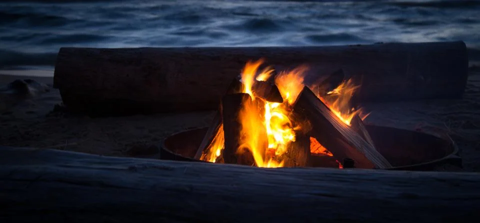 Campfire On The Beach Stock Photos